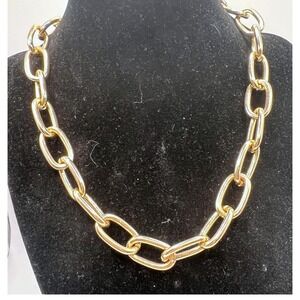 Chunky Chain Link Necklace Toggle Clasp Gold Tone Statement 17"